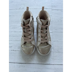 H & M Beige Gold Glittery High Tops Sneakers Size 12